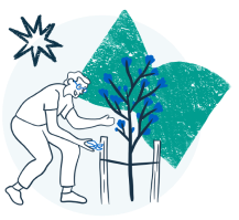 An illustration of someone taking care of a tree